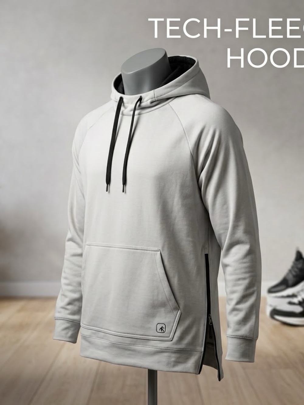And1 Light Gray Tech-Fleece Hoodie with Black Drawstrings